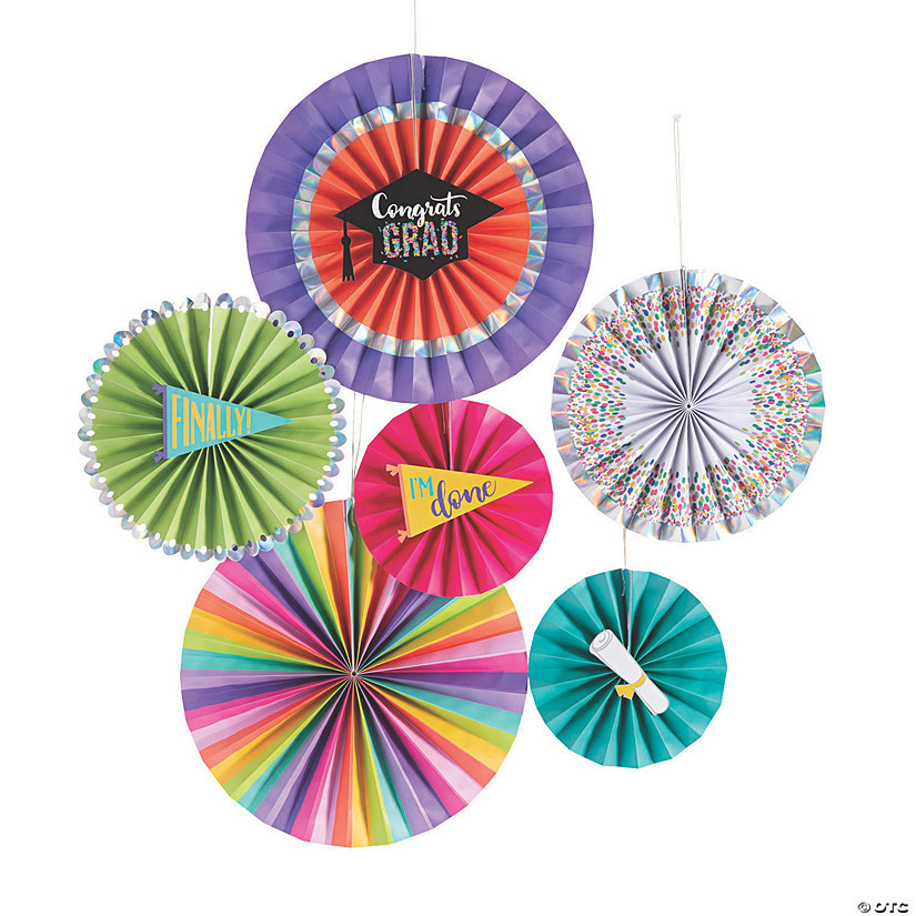 8" - 14" Congrats Girl Graduation Party Hanging Paper Fans - 6 Pc. | Oriental Trading Company