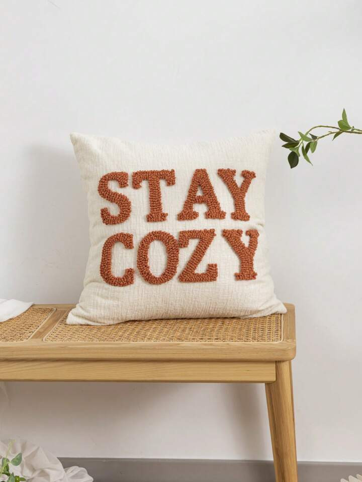 1pc STAYCOZY Letter Print Pillowcase, Made Of Chenille Fabric, Embroidered With North American St... | SHEIN