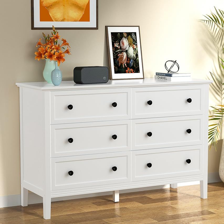 CARPETNAL White Dresser, Modern Dresser for Bedroom, 6 Drawer Double Dresser with Metal Handles, ... | Amazon (US)