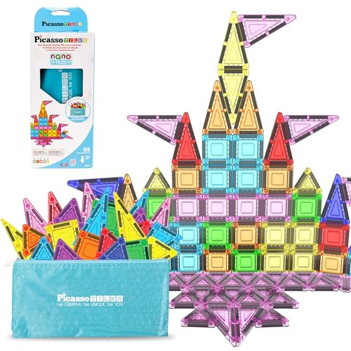 PicassoTiles 65pc Nano Magnetic Tile Travel Size Mini Portable Toy Construction Building Blocks Playset with Storage Bag Pouch STEM Montessori Classroom Magnet Tiles Stacking Toys for Kids Age 3+ PN03 | Amazon (US)