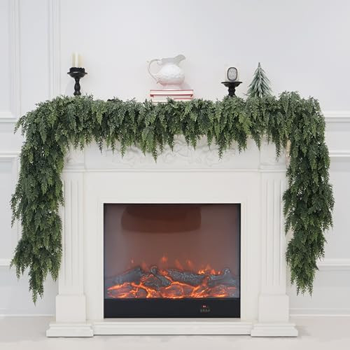 2Pcs 9FT Christmas Cedar Garland Artificial Real Touch Thickness Realistic Greenery Pine Garland for Mantle Fireplace Outdoor Indoor Christmas Decorations | Amazon (US)