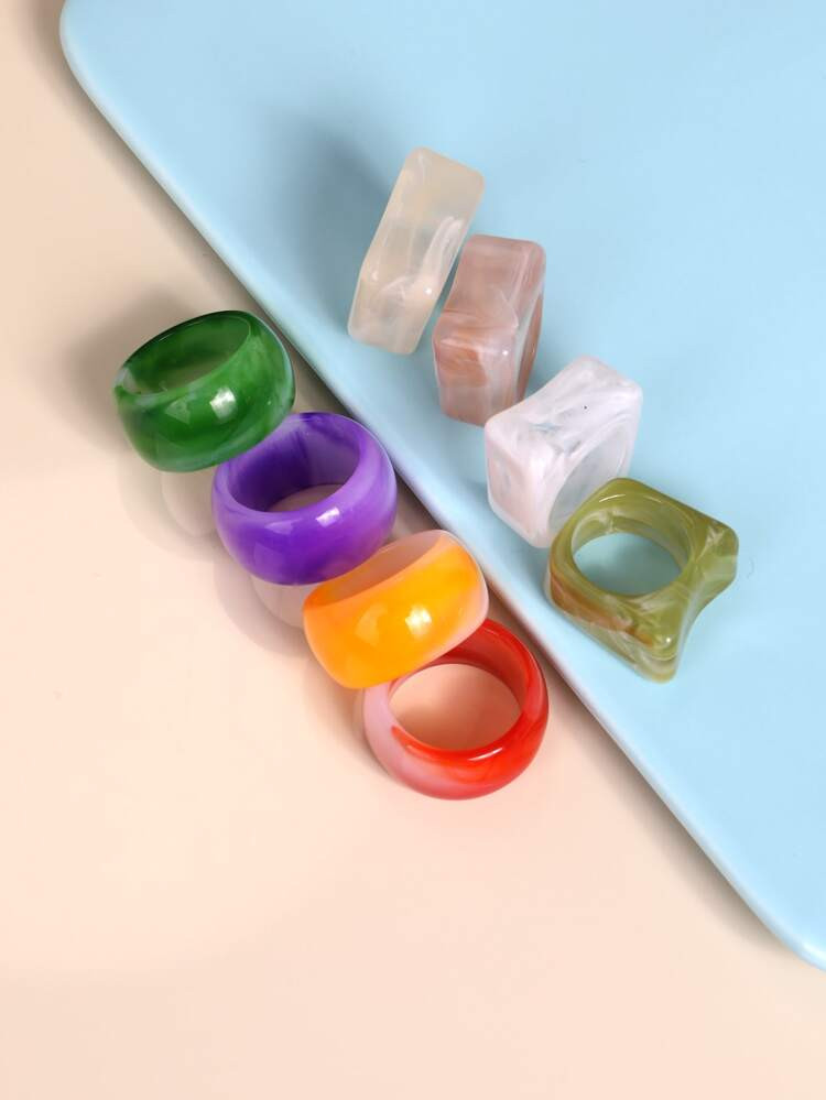 8pcs Simple Resin Ring | ROMWE