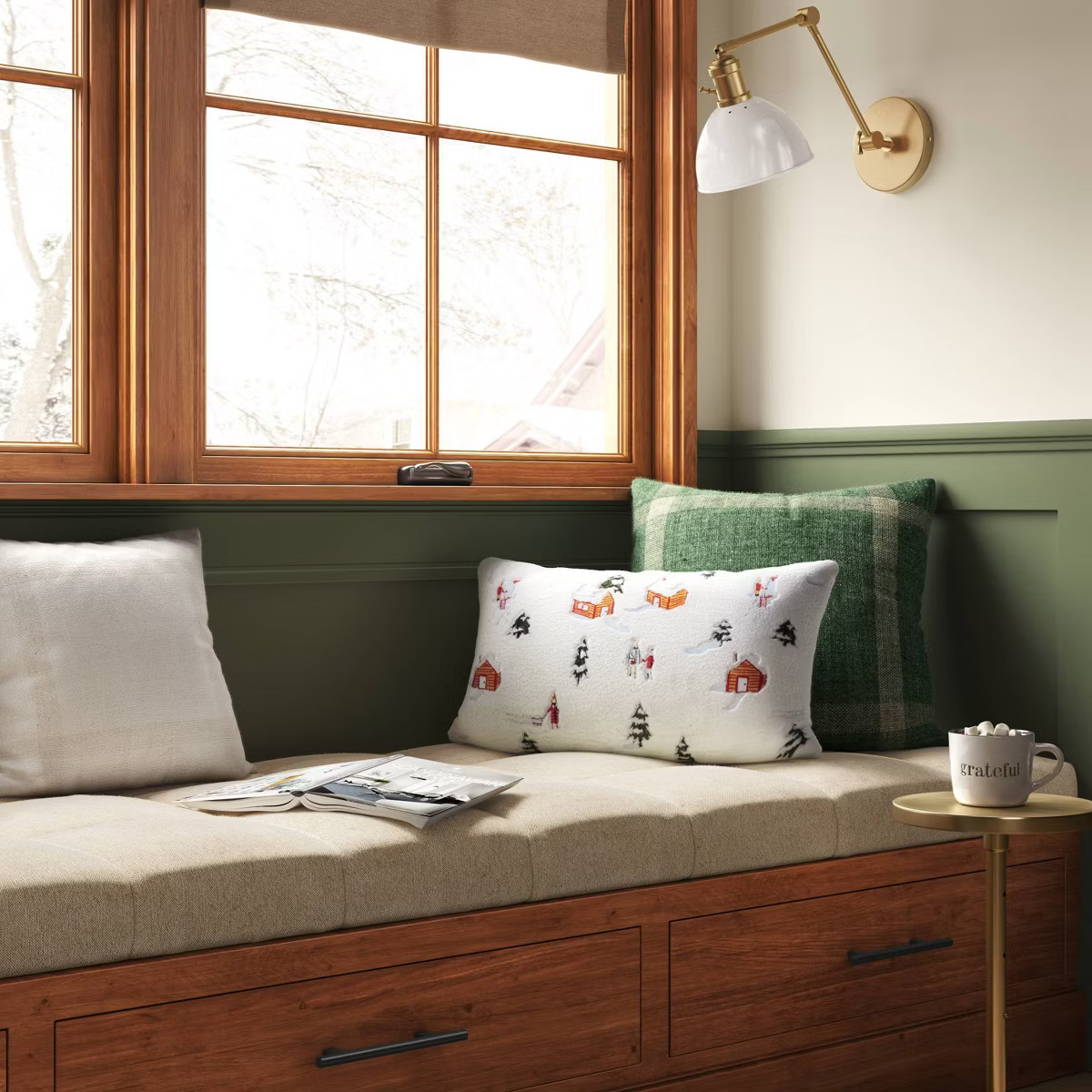 Embroidered Winter Scene Faux Shearling Throw Pillow White - Threshold™ | Target