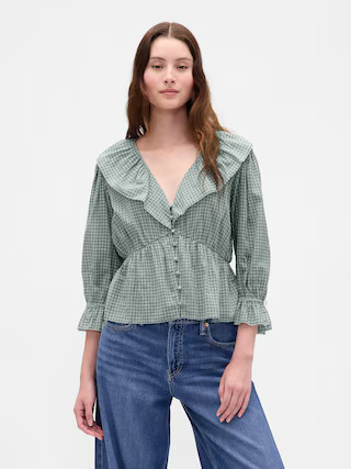 Ruffle Collar V-Neck Top | Gap (US)