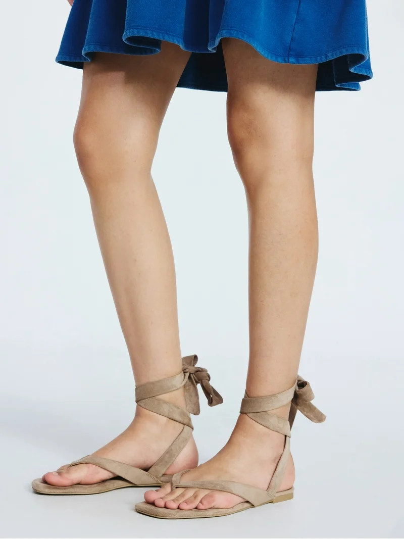 Scoop Women's Faux Suede Ankle Wrap Flat Sandals | Walmart (US)