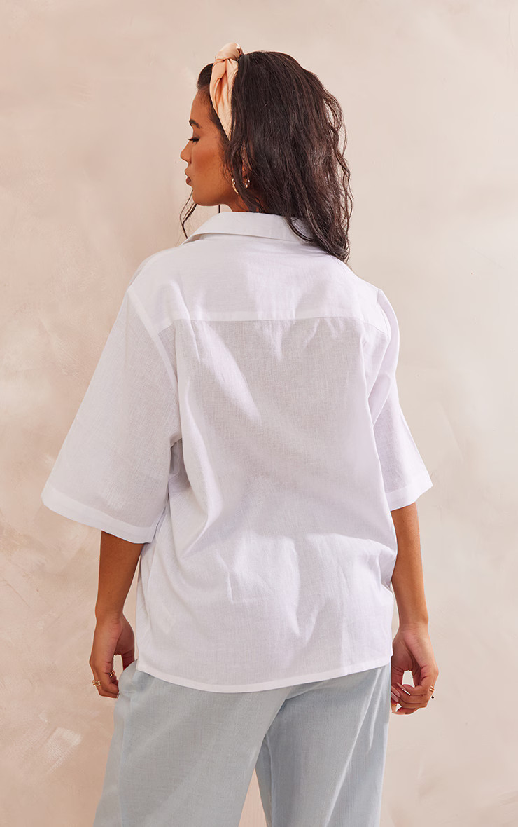 White Oversized Linen Feel Short Sleeve Shirt | PrettyLittleThing US