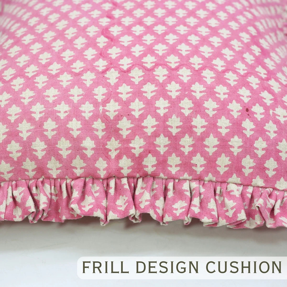 Fabdivine Vintage Handmade Frill Cushion Cover Linen Block Print Throw Pillow for Stylish Home- P... | Wayfair North America