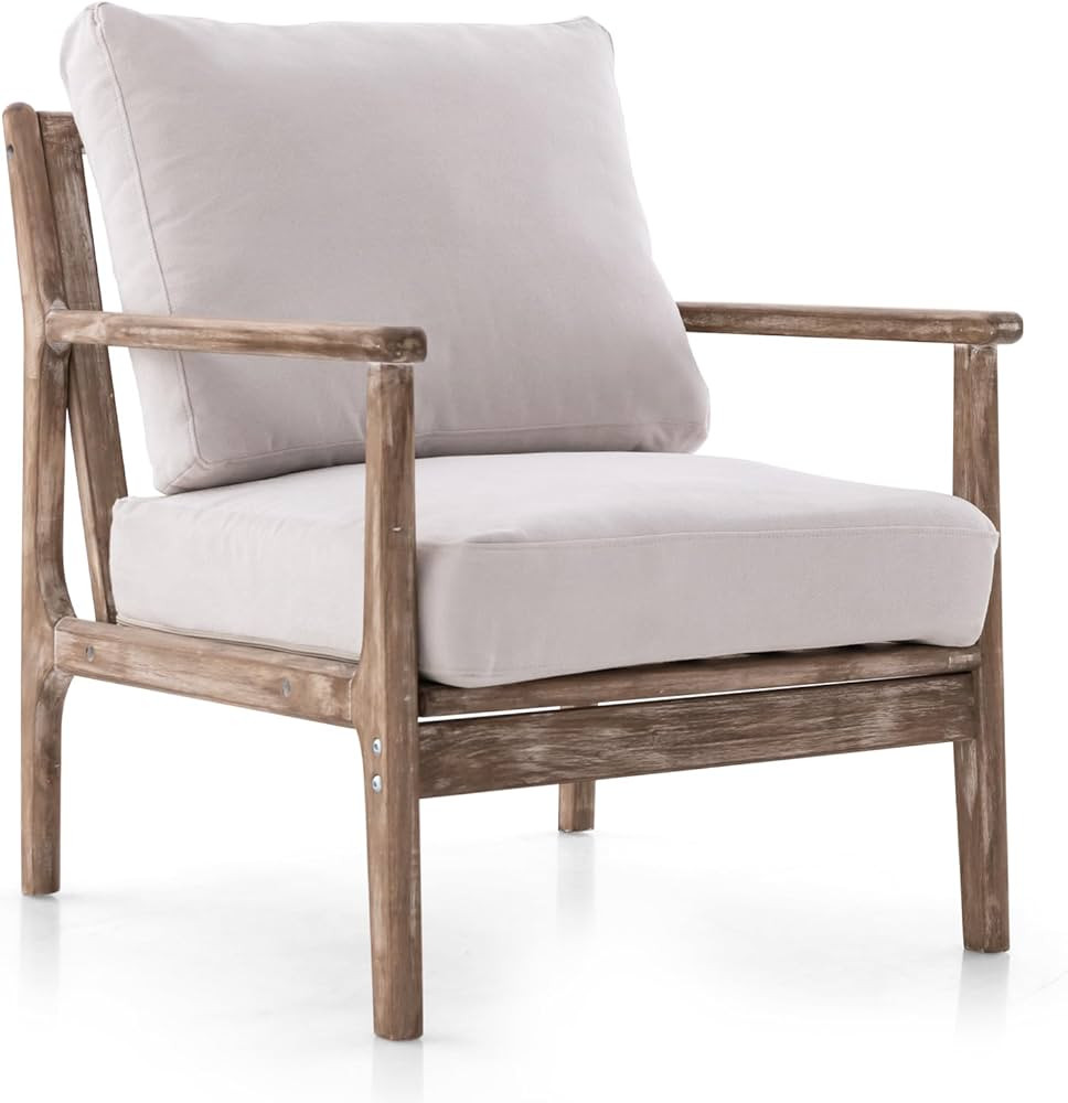 GOFLAME Mid-Century Modern Accent Chair, Upholstered Armchair with Solid Wood Frame, Linen Fabric... | Amazon (US)