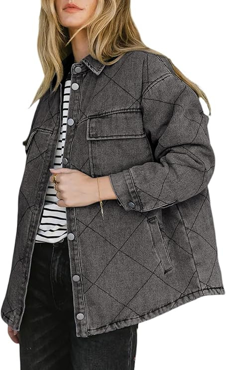 Dokotoo Denim Jacket for Women Fashion Solid Oversized Long Sleeve Button Down Shacket Jacket Coa... | Amazon (US)