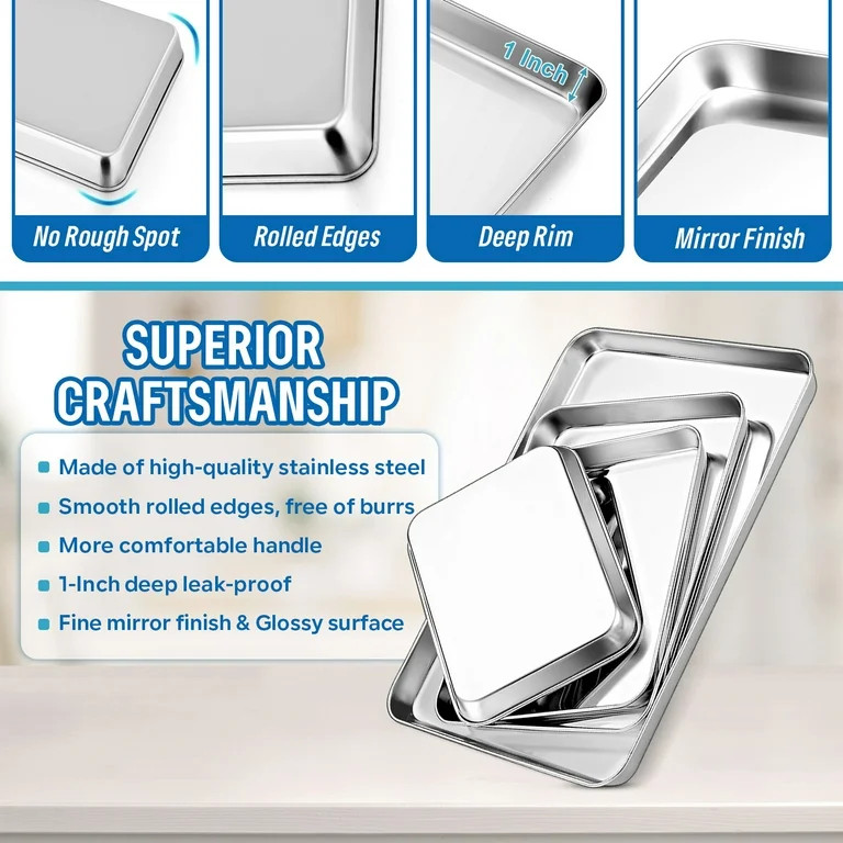 Vesteel Baking Sheet Set of 4, Stainless Steel Baking Pan Tray Cookie Sheet, Healthy& Dishwasher ... | Walmart (US)