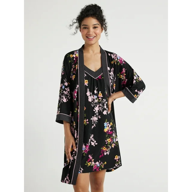 Joyspun Women's Knit Short Chemise and Robe Pajama Set, 2-Piece, Sizes S to 3X | Walmart (US)