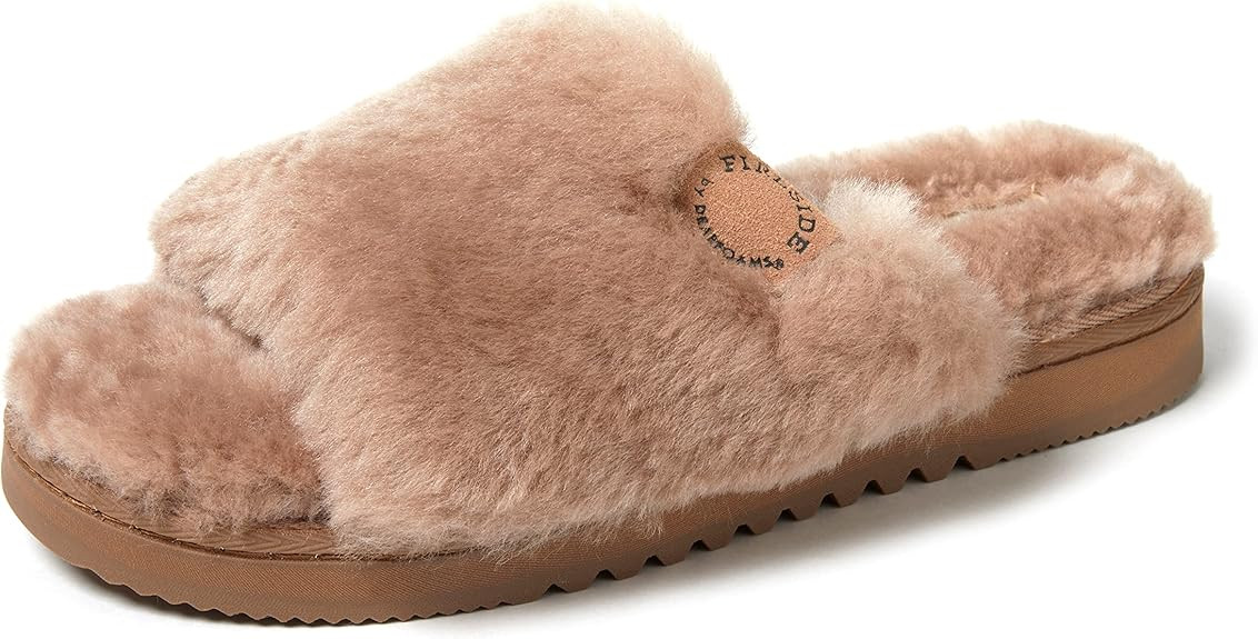 Dearfoams Women's Fireside Cairns Shearling Easy on/Off Slide Sandal Slipper | Amazon (US)