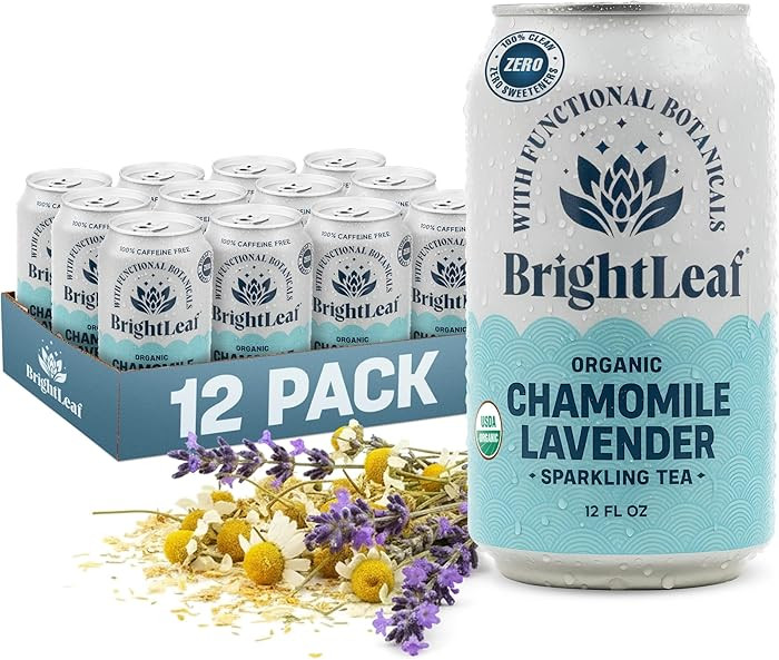 BrightLeaf Chamomile Lavender Sparkling Tea for Calm & Relaxation \u2013 Caffeine-Free, Zero Suga... | Amazon (US)