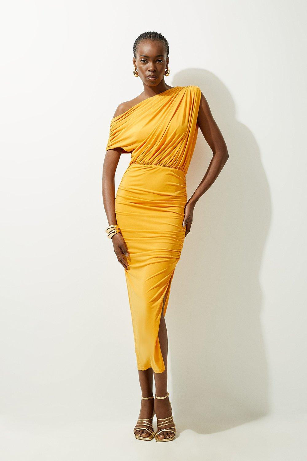 Jersey Crepe Asymmetric Neckline Maxi Dress | Karen Millen US