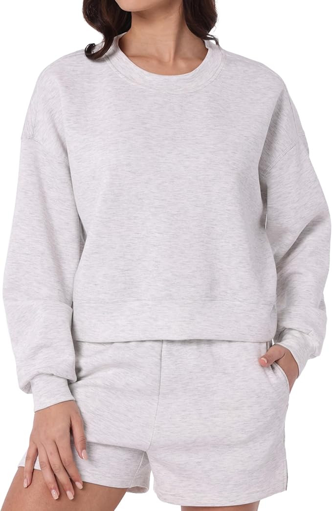 YUNOGA Women's Crewneck Sweatshirt Casual Cropped Pullover Long Sleeves Workout Sweatshirt Tops | Amazon (US)