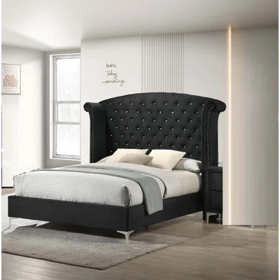 1Pc Glam Upholstered King Bed Button-Tufting Wing Back Headboard Button Tufted Bedroom Furniture Wood Metal Fabric | Wayfair North America