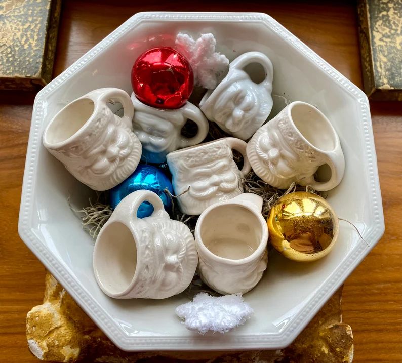 Vintage - All white - Mini Santa Mugs - Japan - Christmas Decor | Etsy (US)