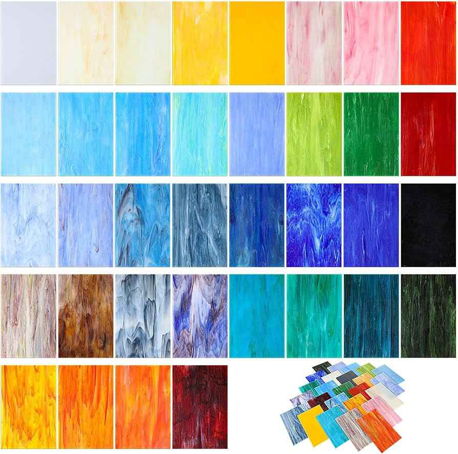 Layhit 36 Sheets Variety Stained Glass Sheets Pack 4 x 6 Inch Cathedral Art Glass Supplies Mosaic... | Amazon (US)