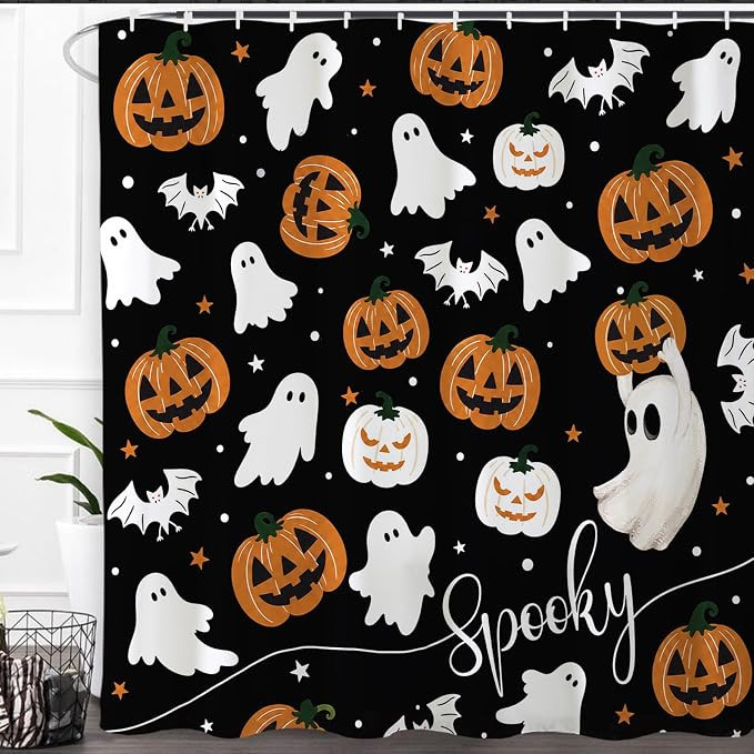 Baccessor Halloween Shower Curtain Spooky Ghost Pumpkin Bat Bathroom Curtain for Bath Decor Water... | Amazon (US)