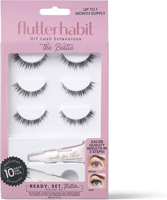 FlutterHabit Bestie Ready Set Starter Kit, DIY Eyelash Extensions, Lash Clusters for Women, Profe... | Amazon (US)