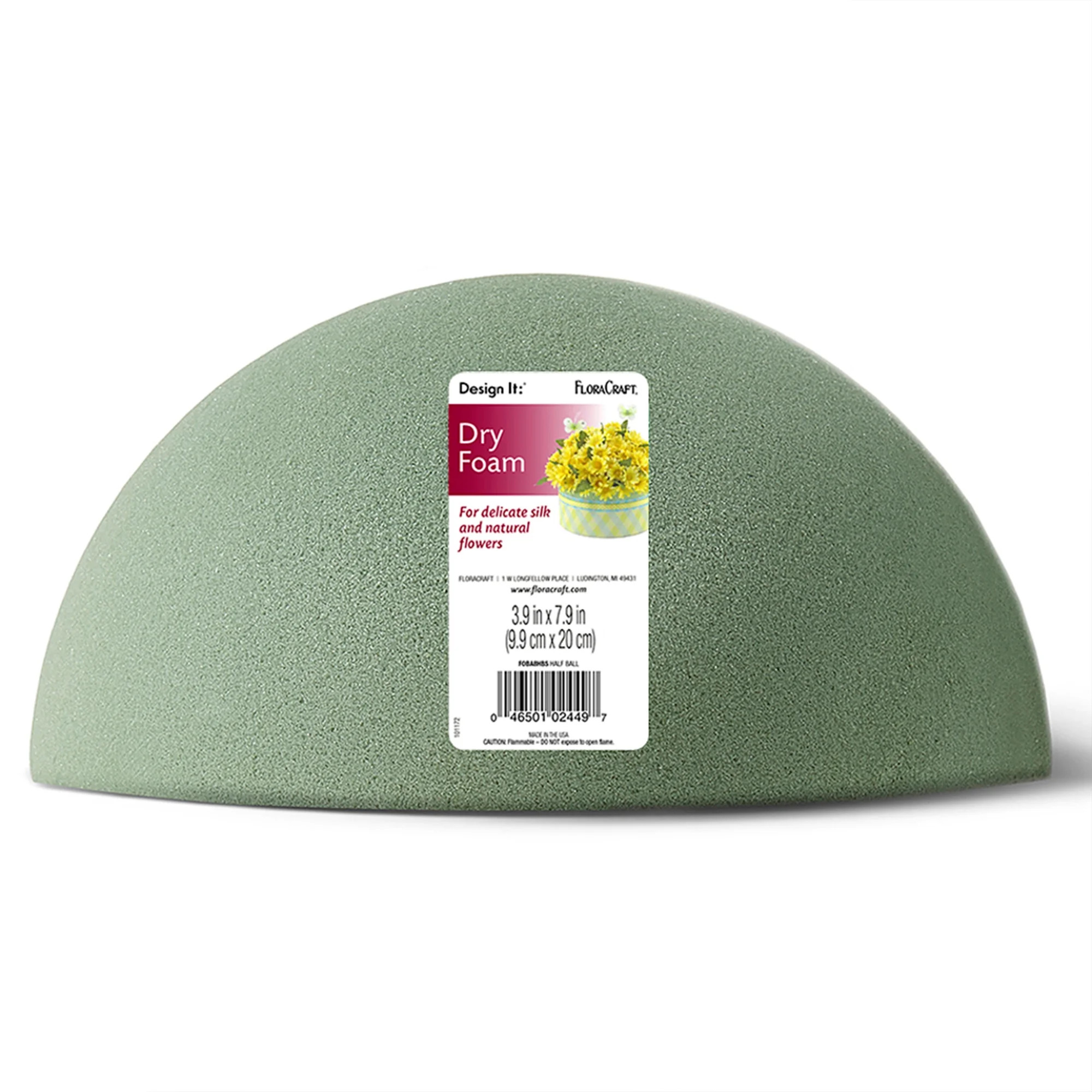 FloraCraft Floral Dry Foam Half Ball 3.9 inch x 7.9 inch Green | Walmart (US)
