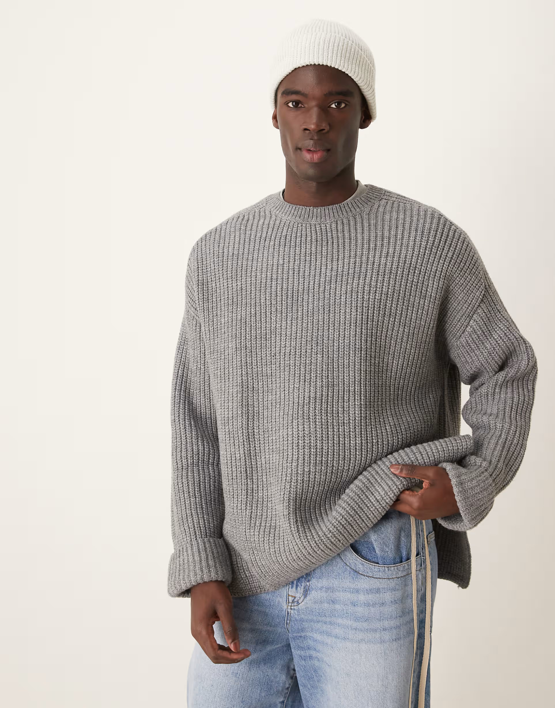 ASOS DESIGN oversized wool mix heavyweight rib knitted jumper in light grey | ASOS | ASOS (Global)