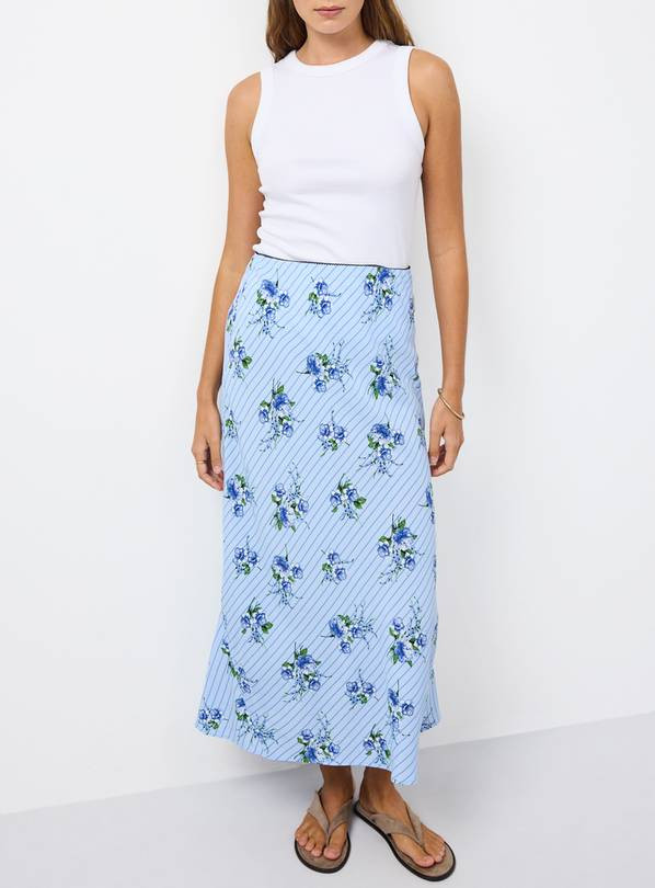 Buy Blue Stripe Floral Print Midaxi Slip Skirt 14 | Skirts | Tu | Tu Clothing