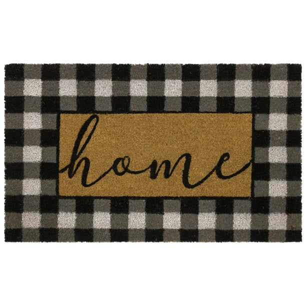 Mainstays Home Plaid Black and White Farmhouse Outdoor Doormat, Black and White, 18' x 30' - Walm... | Walmart (US)