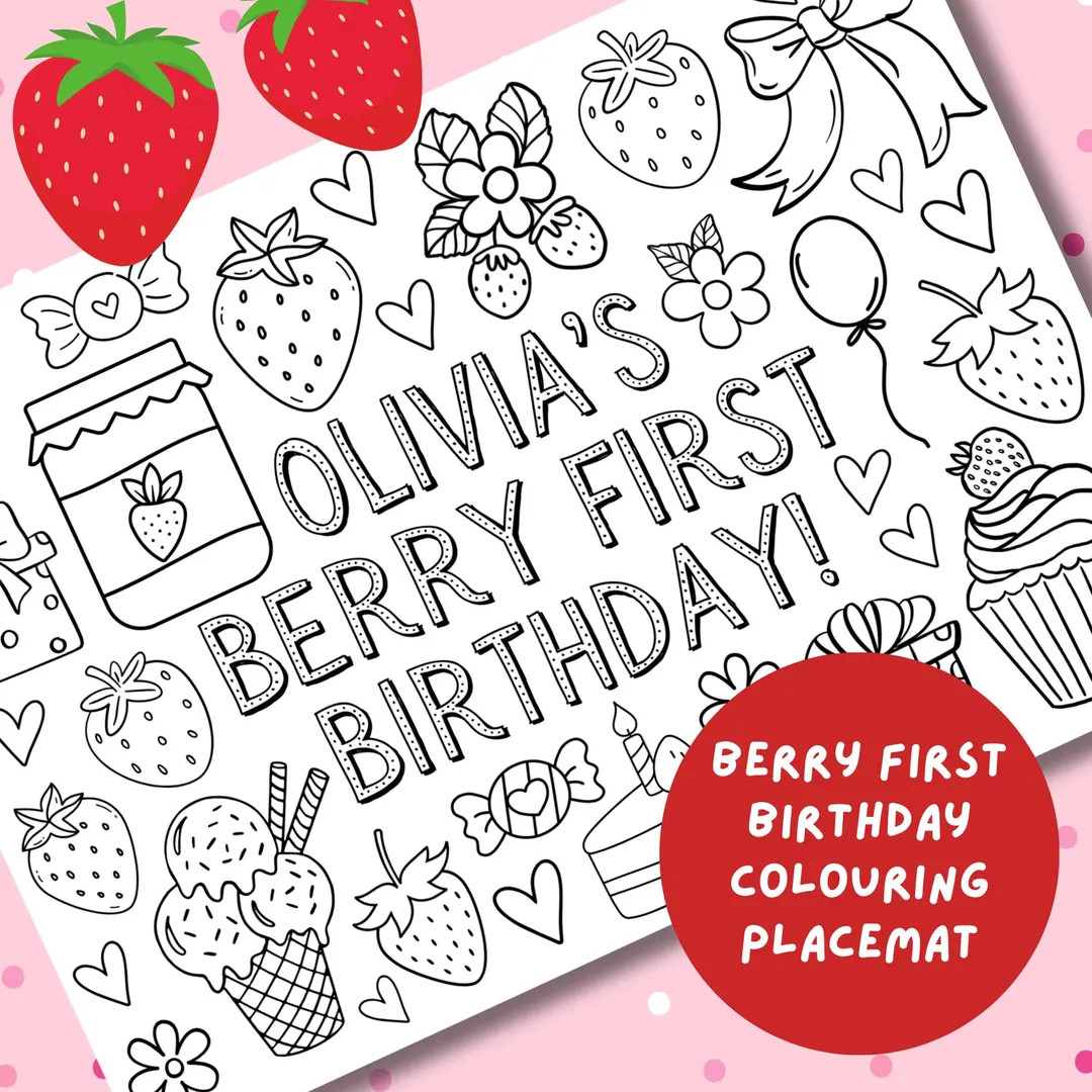 Strawberry Birthday Party Activity Sheet - Printable Berry First Birthday - Strawberry Theme 1st ... | Etsy (US)