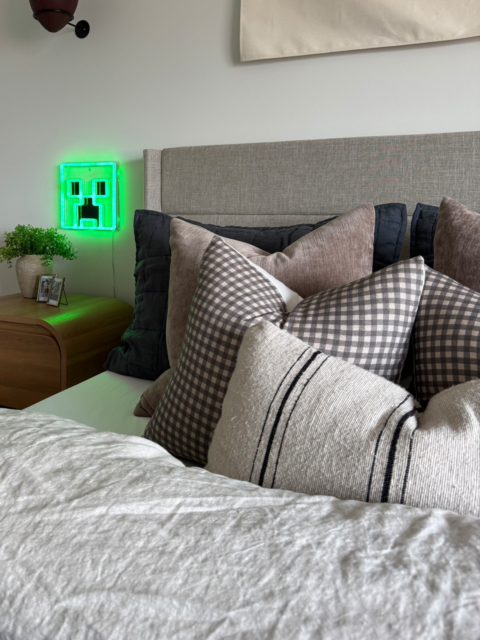 Gingham and striped throw pillows are 20% off right now with code SUMMER20.