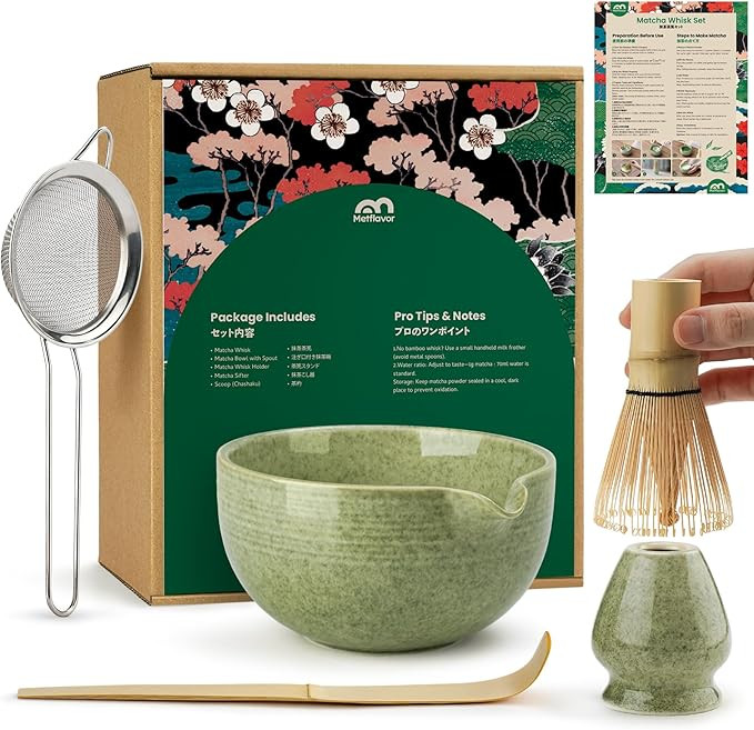 Matcha Whisk Set, Ceramic Bowl Matcha Kit & Handcrafted Bamboo Chasen, Complete 5 Pcs Matcha Set ... | Amazon (US)
