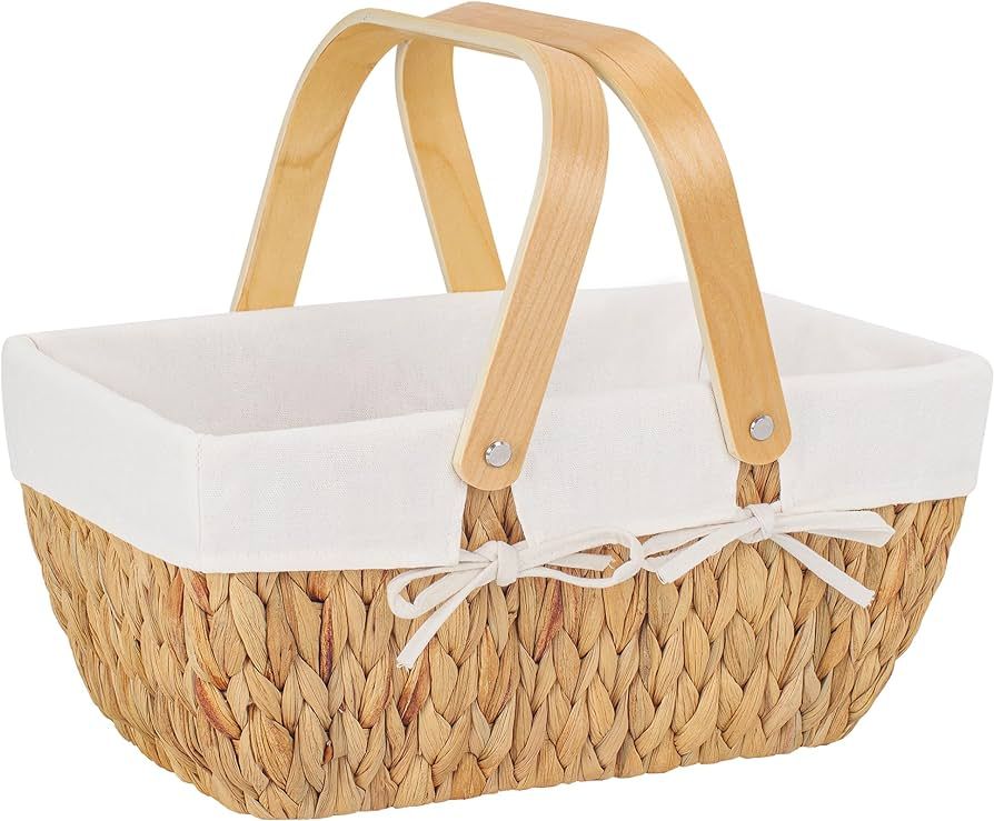 StorageWorks Wicker Picnic Baskets for 2, Picnic Basket with Liner and Wooden Handle, Hand-Woven ... | Amazon (US)