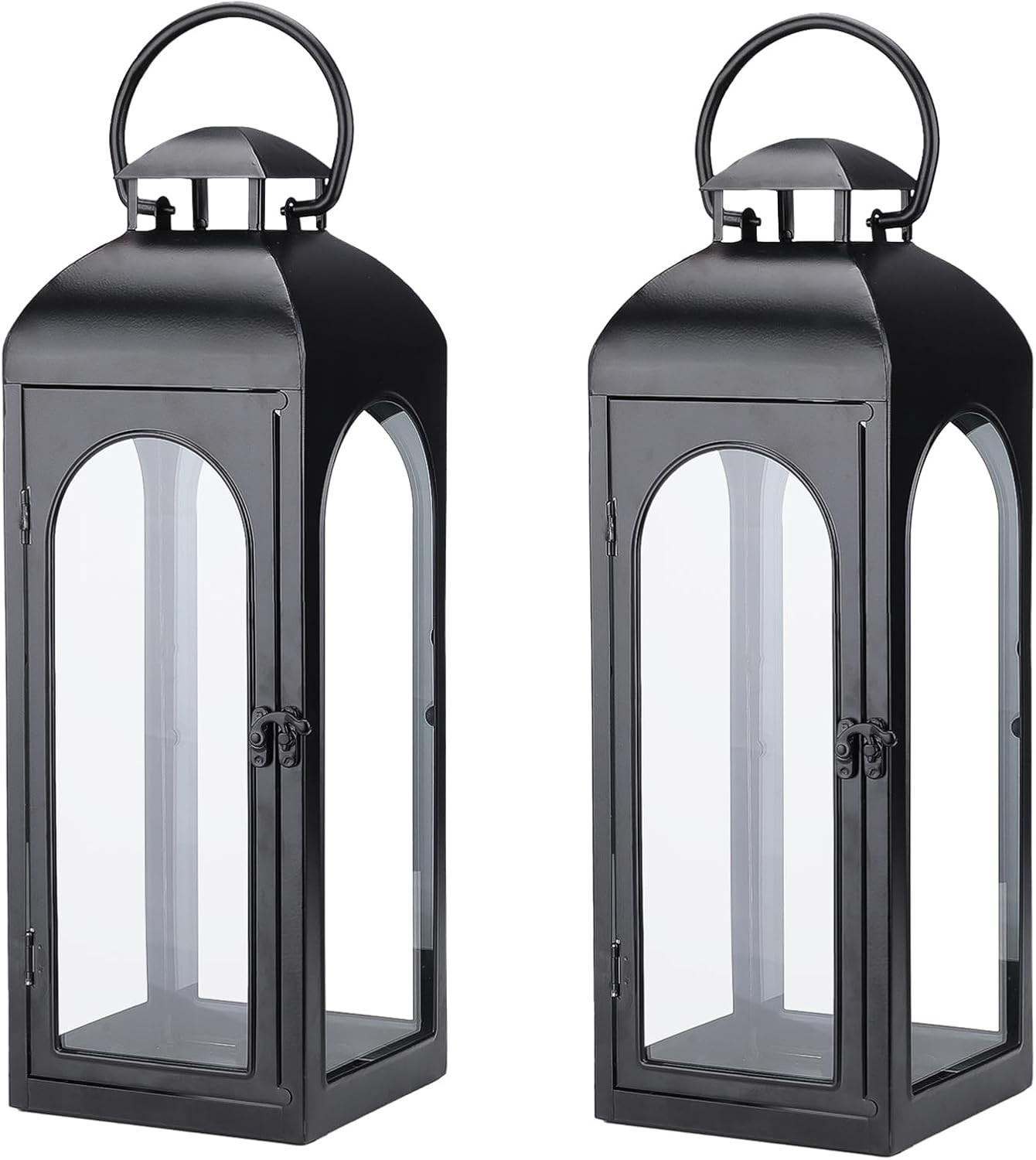 Bdor 20 Inch Outdoor Indoor Lantern, Set of 2 Black Metal Candle Lanterns | Amazon (US)