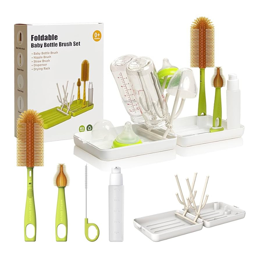 YOTIME Travel Bottle Brush, Travel Bottle Cleaner Kit with Foldable Bottle Drying Rack, for Visit... | Amazon (US)