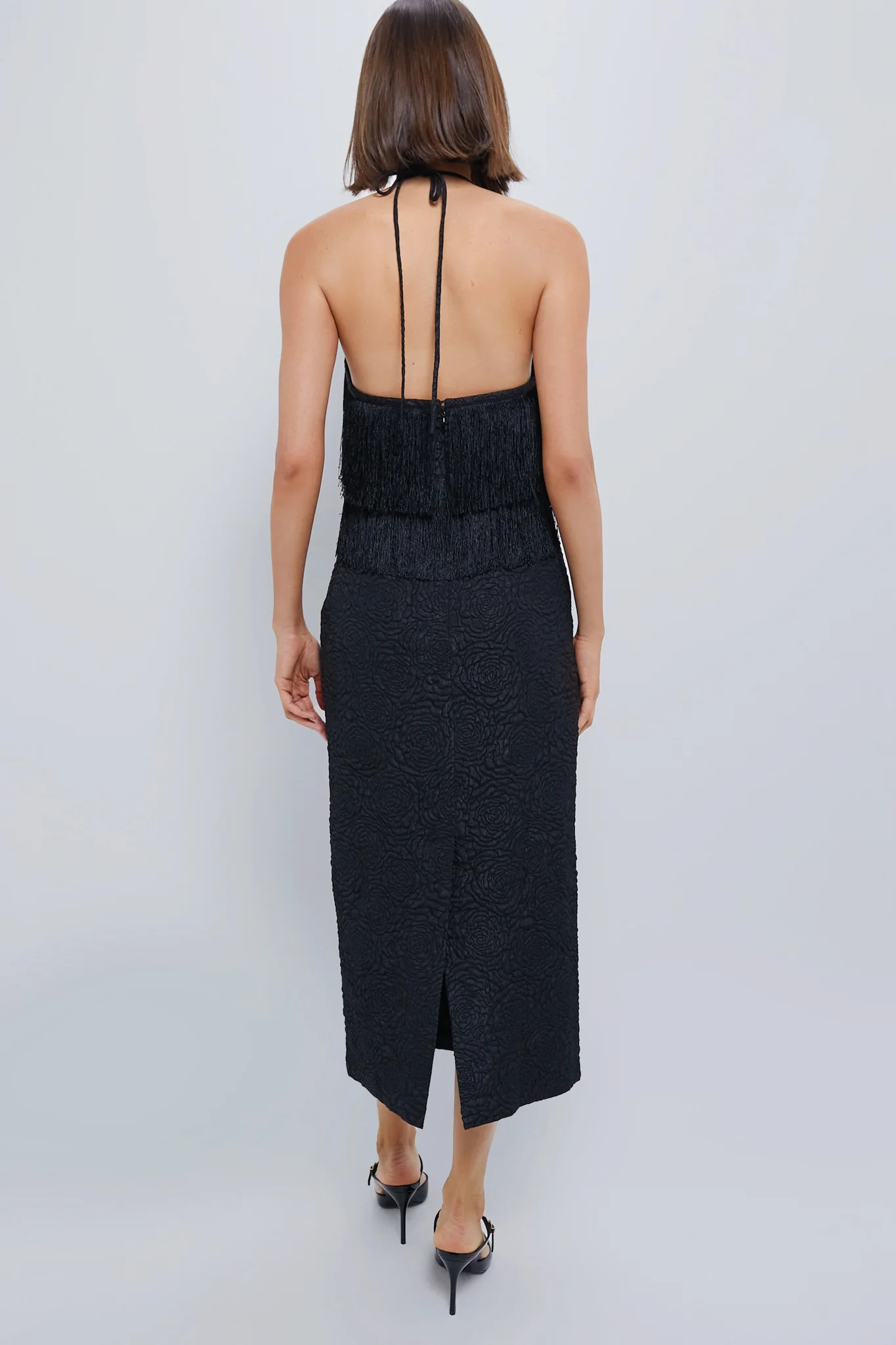 Black Fringe Halter Neck Natalia Maxi Dress | Tuckernuck (US)