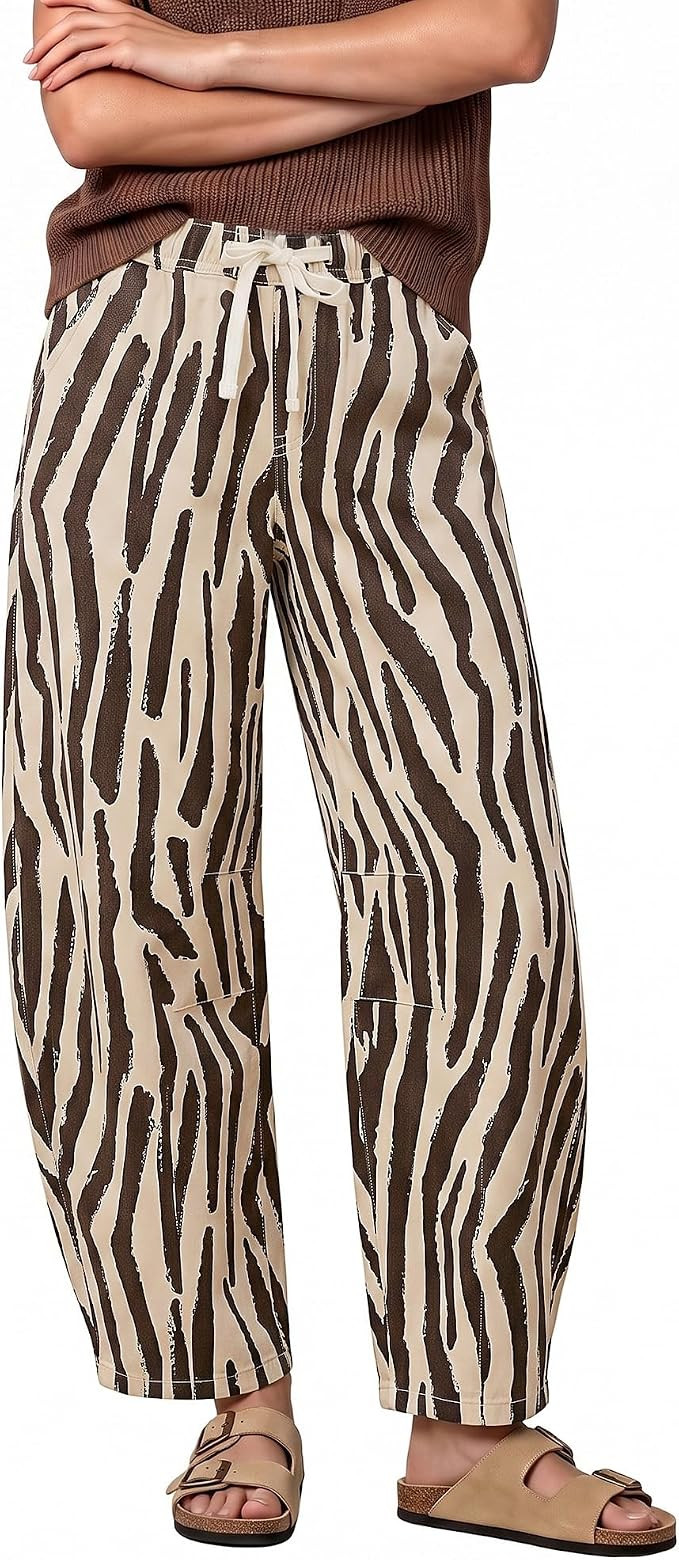 GRAPENT Barrel Jeans for Women High Waisted Pull On Baggy Zebra Print Pants | Amazon (US)
