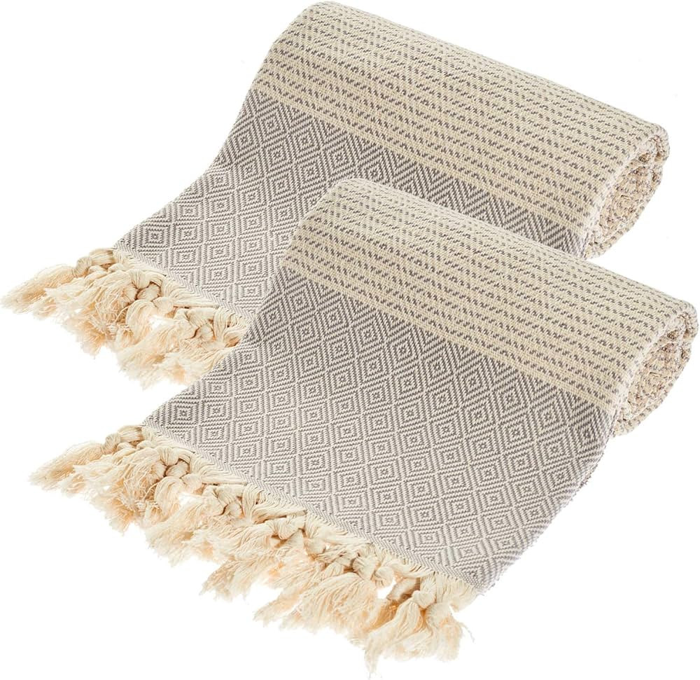 2 Pack Oversized Luxury Turkish Beach Towel (40 x 70) - Prewashed for Soft Feel, 100% Cotton - Qu... | Amazon (US)