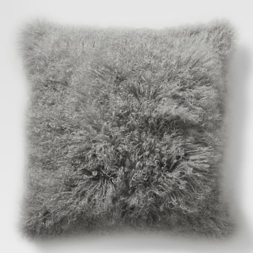 Mongolian Lamb Pillow Cover, 12"x16" Pebble | West Elm (US)