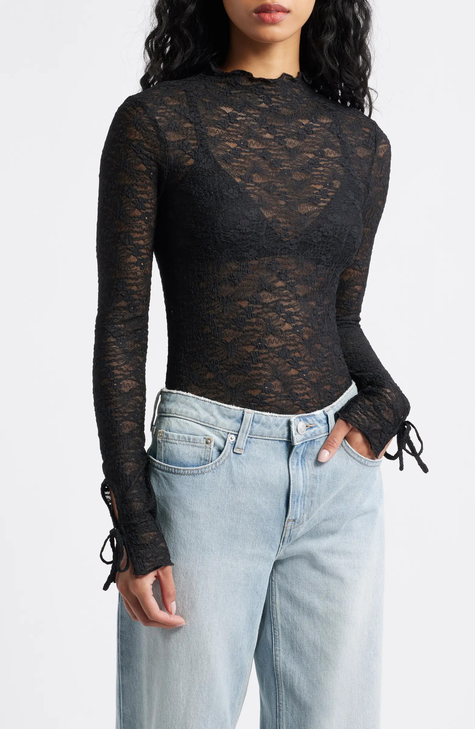 Funnel Neck Lace Top | Nordstrom
