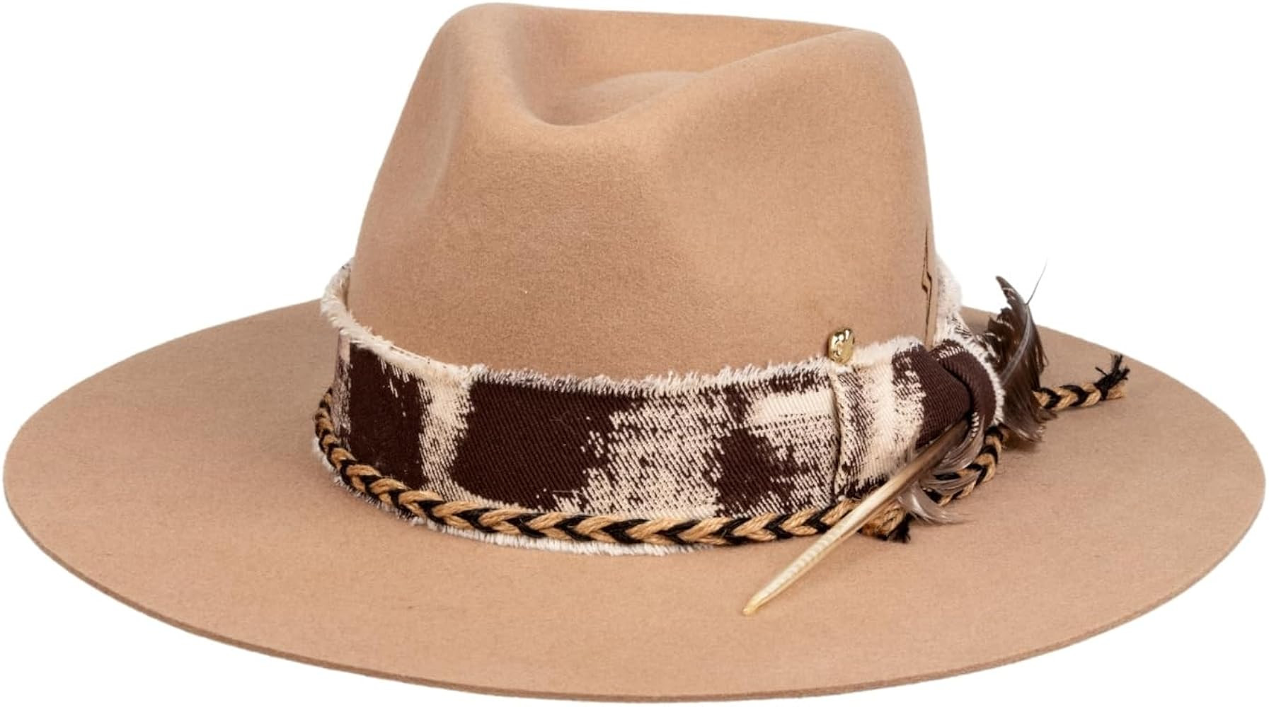 Vintage Wide Brim Fedora Hats 100% Wool Stiff Felt Hat Panama Rancher Hat with Lightning Logo Han... | Amazon (US)