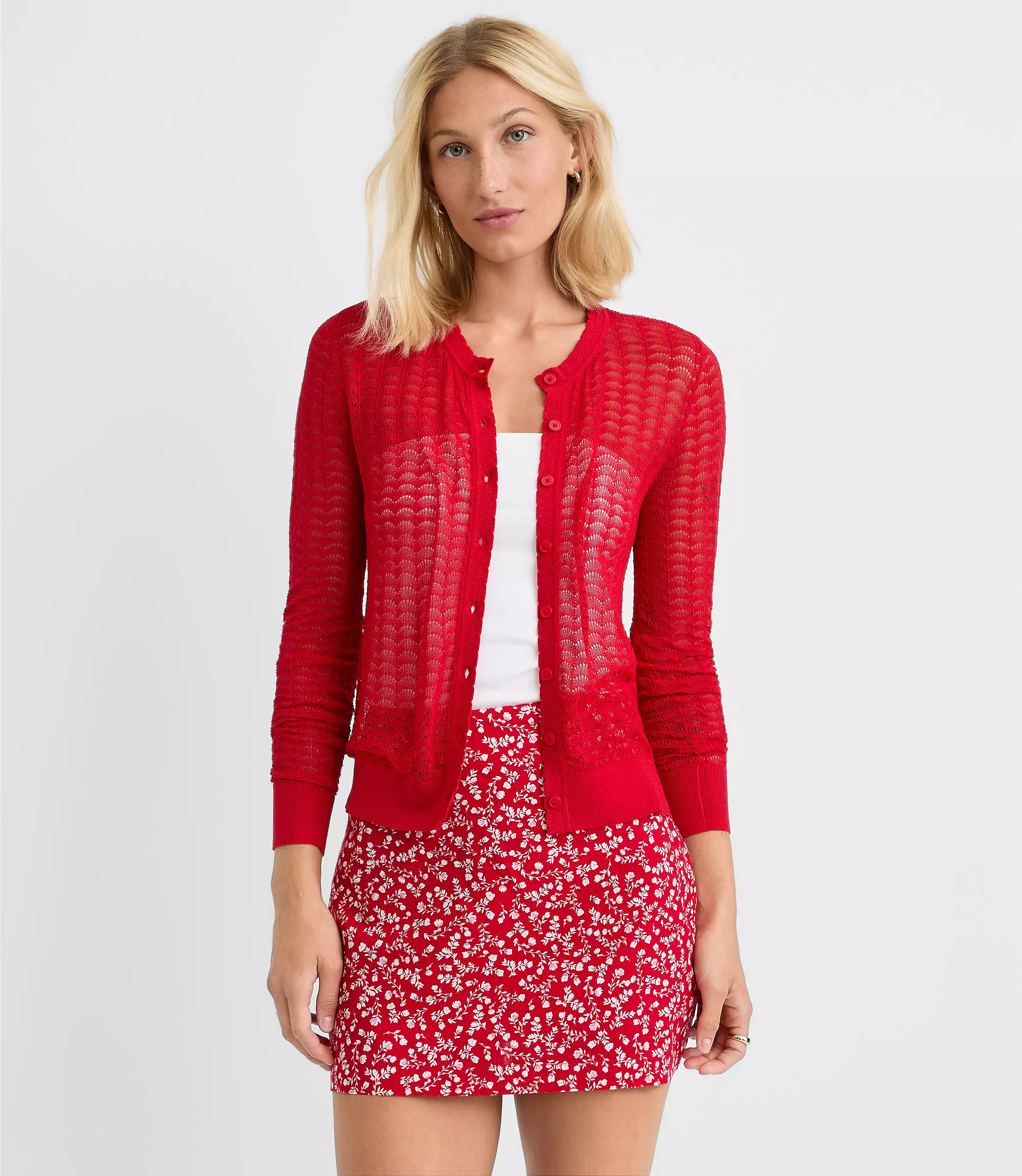 Scalloped Pointelle Cardigan | LOFT