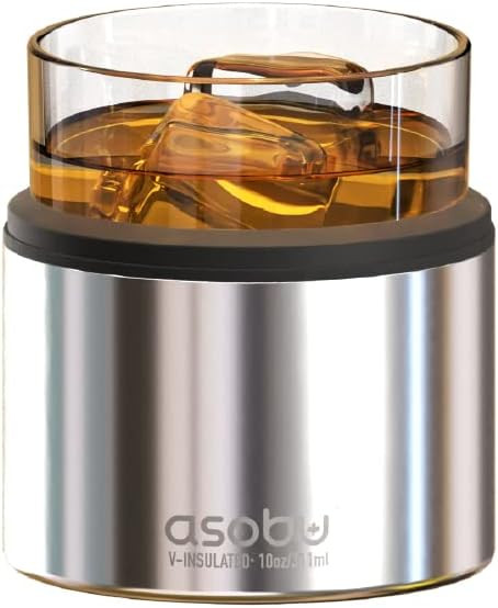 asobu Whiskey Glass with Insulated Stainless Steel Sleeve, 10.5 ounces (Silver) | Amazon (US)