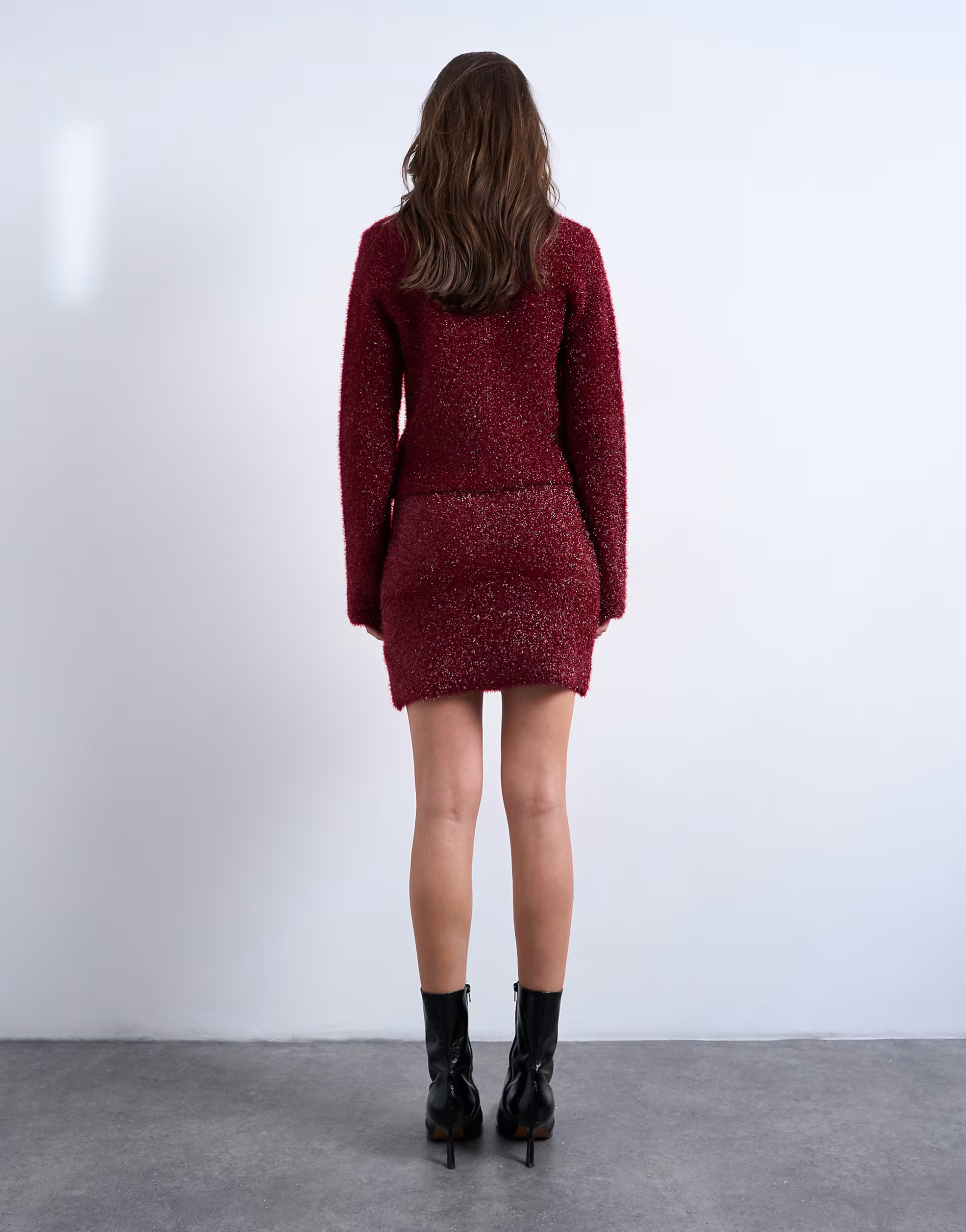 Topshop knitted tinsel co-ord skirt in burgundy | ASOS (Global)