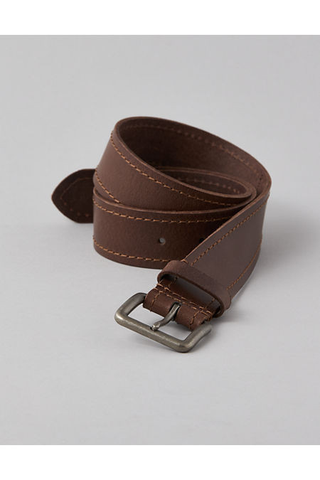 AE Tonal Stitched Leather Belt Men's Brown 38 | American Eagle Outfitters (US & CA)