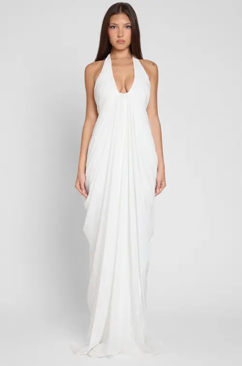 LEAU Cascade Drape Gown in White at Nordstrom, Size X-Large | Nordstrom