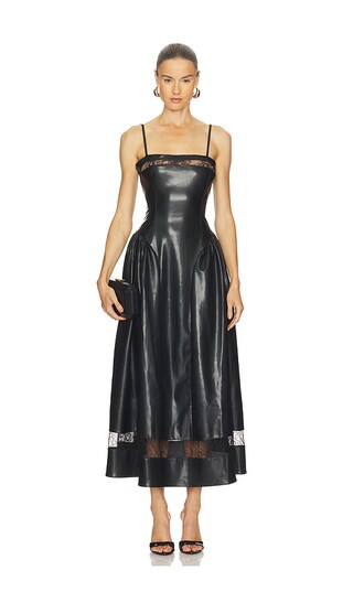 Lace Panel Corset Midi Dress Oyster in Black | Revolve Clothing (Global)