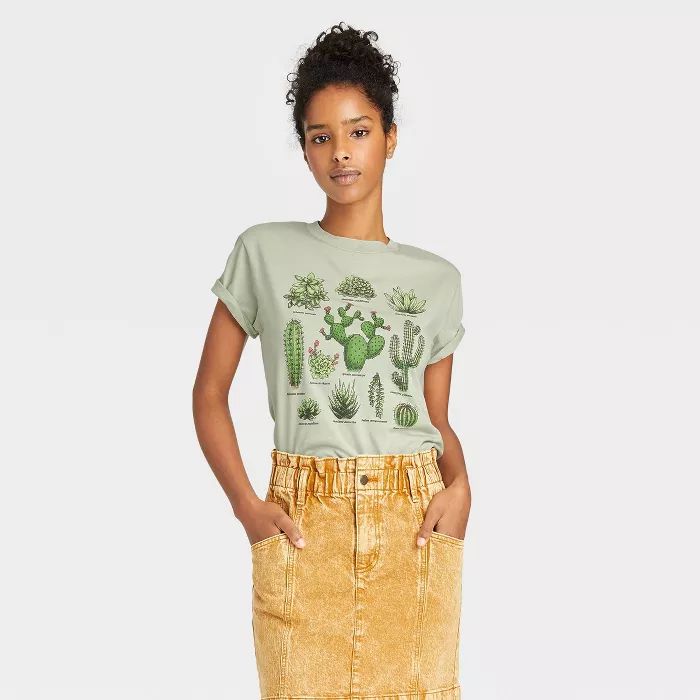 Women's Cactus Grid Short Sleeve Graphic T-Shirt - Green | Target