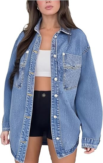 Womens Denim Jacket Wash Jean Jacket Coats With Pockets | Amazon (US)