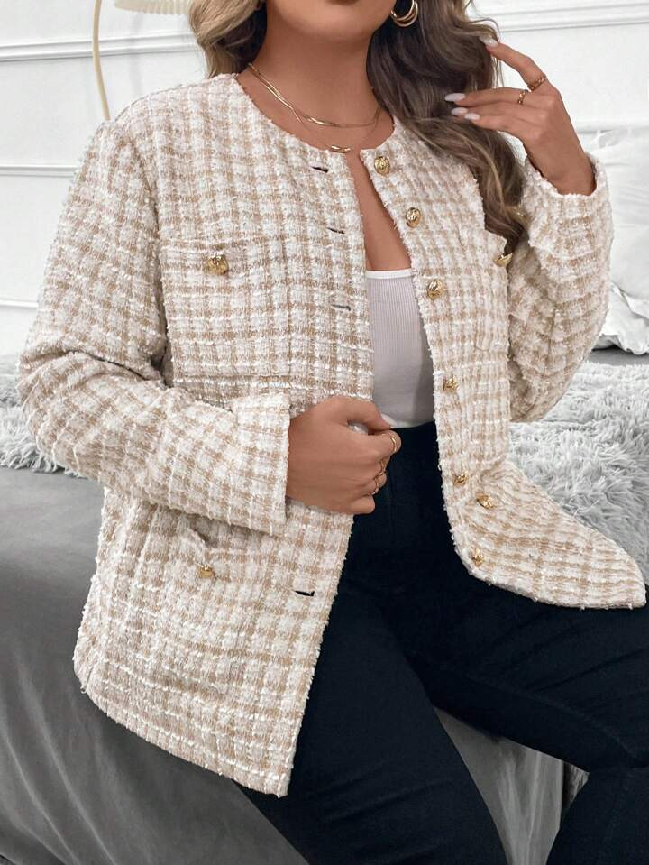 SHEIN Clasi Plus Size Elegant Apricot Business Blazer | SHEIN