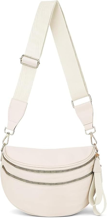 Bum Bags for Women Nylon Crossbody Bag Solid Spacious Cresent Sling Belt Half Moon Purse with Adj... | Amazon (US)